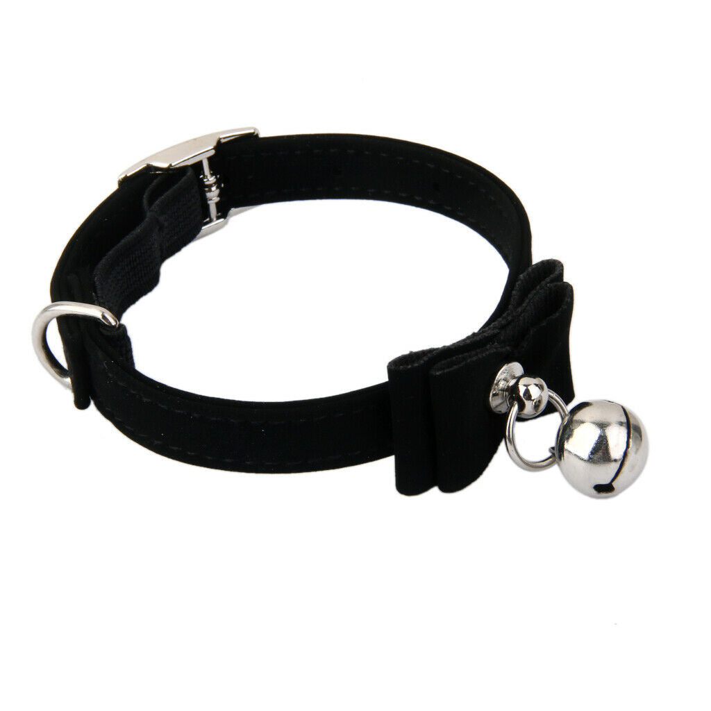 Adjustable Pet Kitten Cat Puppy Safety Collar Bell Buckle Neck Strap Black