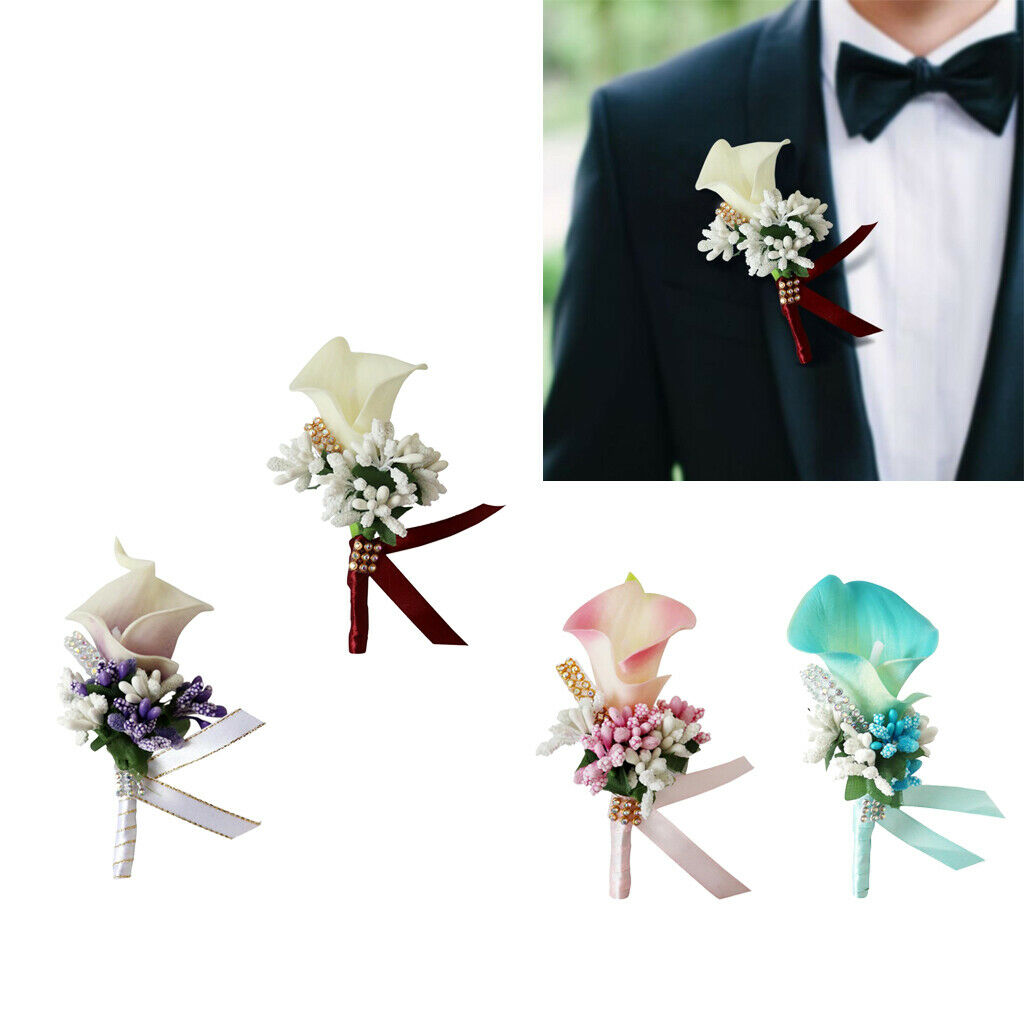4pcs Flowers Wedding Wrist Flower Corsage with Rhinestone Wristband for Prom,
