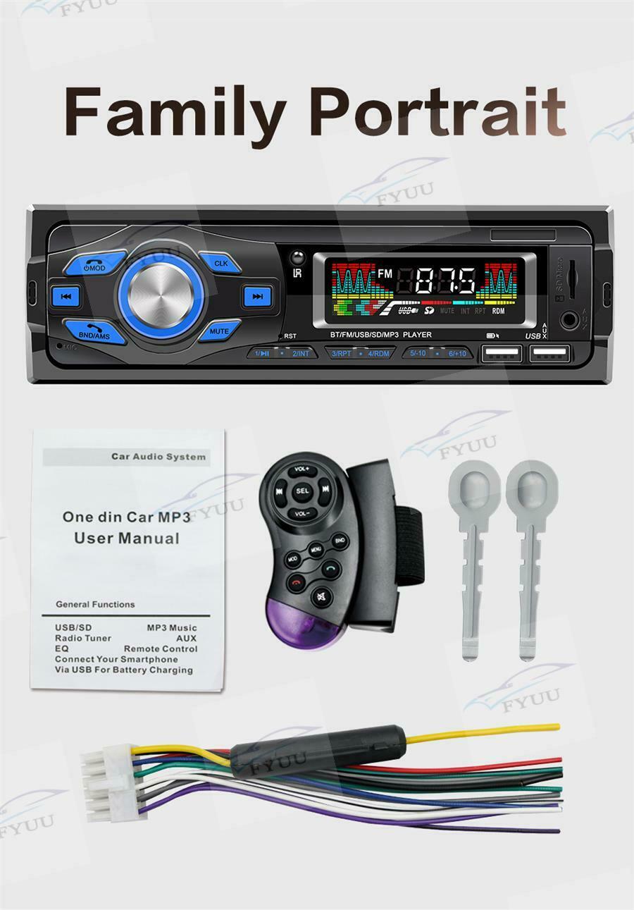 1 Din Car Stereo Radio Bluetooth Audio Music Player FM AUX USB Remote Control