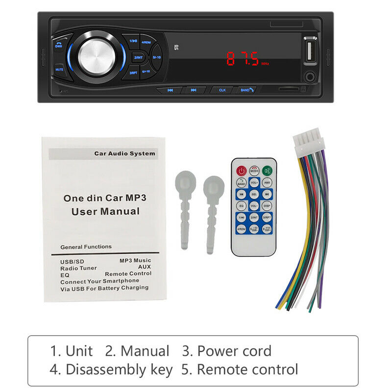 Single Din Car Stereo Radio Audio 4-Channel Bluetooth USB/FM /USB Remote Control