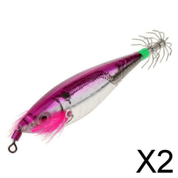 2X Hard Plastic Glow Tail Saltwater Fishing Lure Octopus Squid Jig Hook Pink