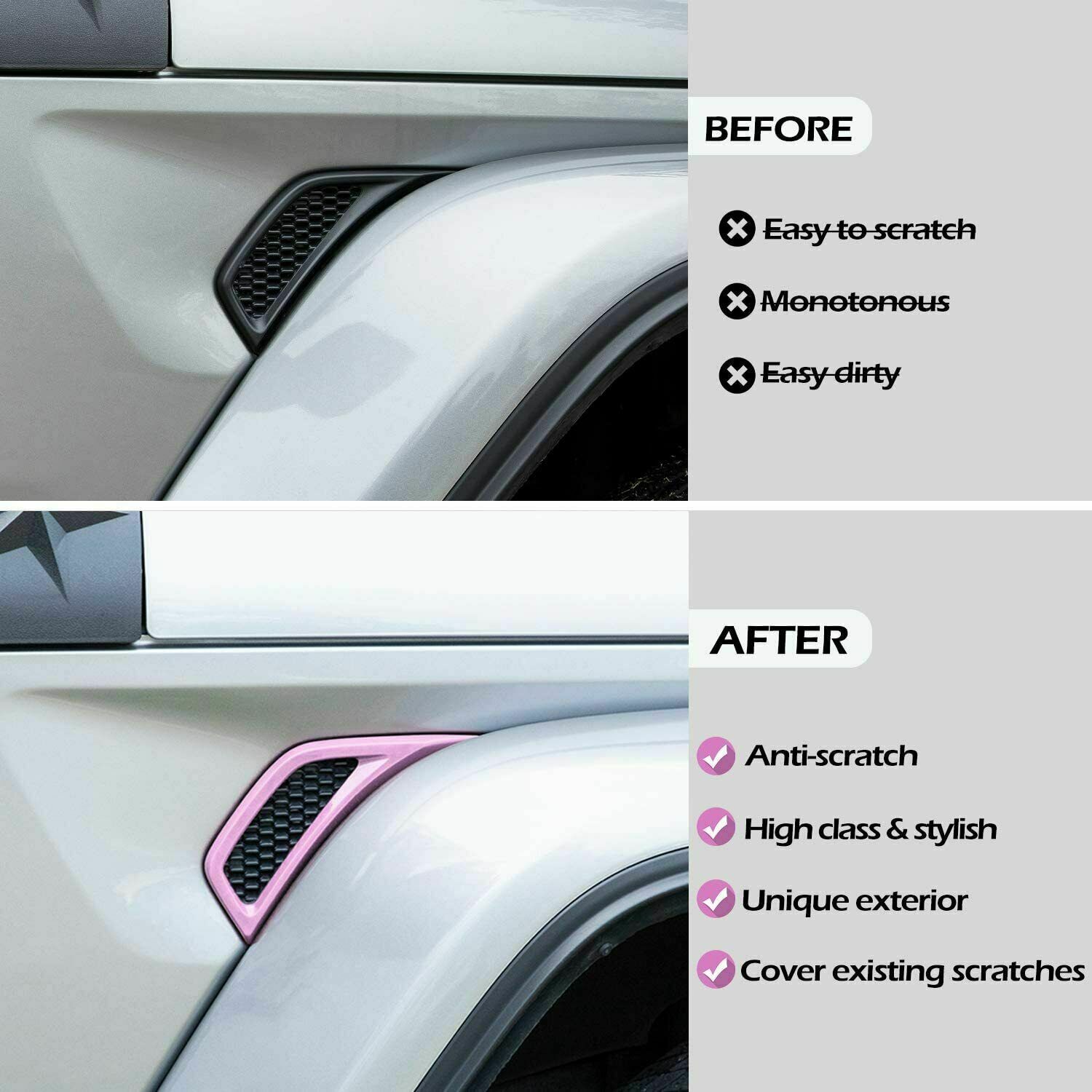 2x Car Leaf Plate Air Inlet Vent Trim Cover Pink For Jeep Wrangler JL 2018-2020