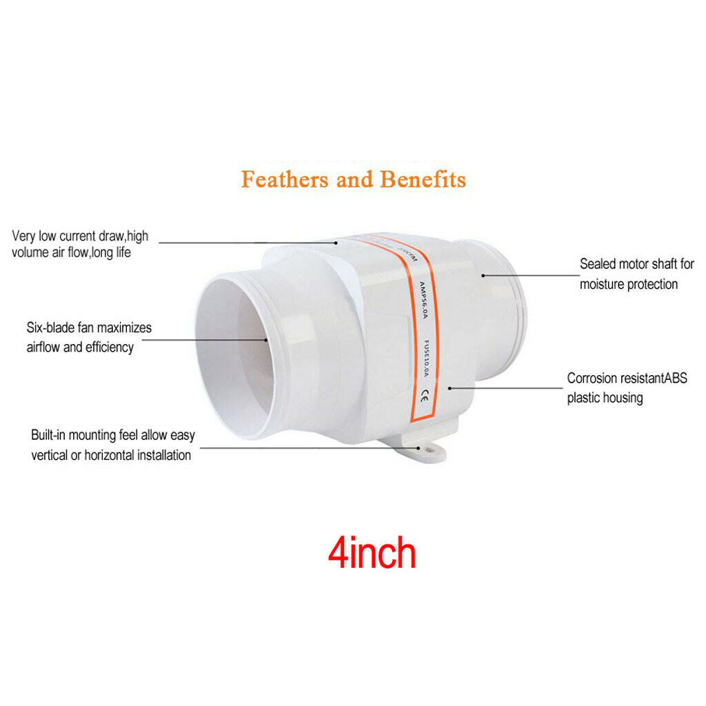 Inline Electric Bilge Air Fan For Marine Boats 4 Inch 270 CFM 12V (white)