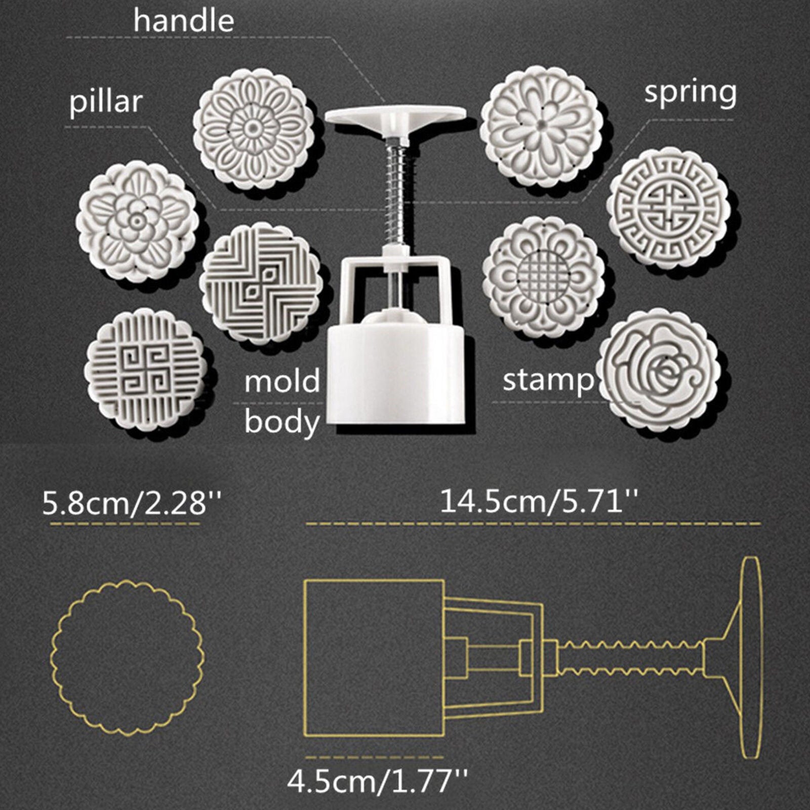 75g Mooncake Mold + 8 Flower Stamps DIY Baking Pastry Round Moon Cake Mould Tool