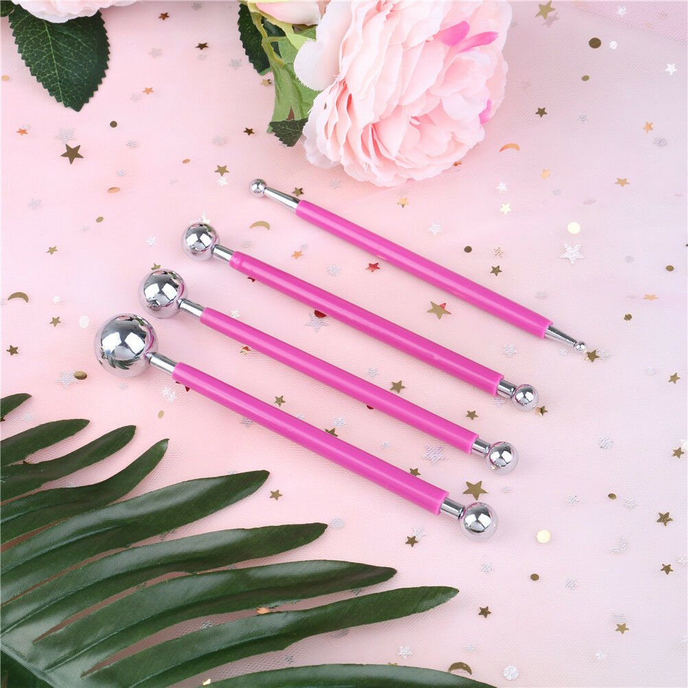 4xFondant Cake Decorating Pen Metal Ball Flowers Sugar Craft Modelling Too.l8