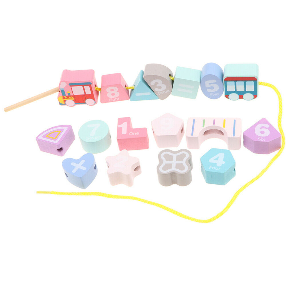 Toys Lacing Vehicle & Arithmetic Beads Set Wooden Blocks 17 pieces String &