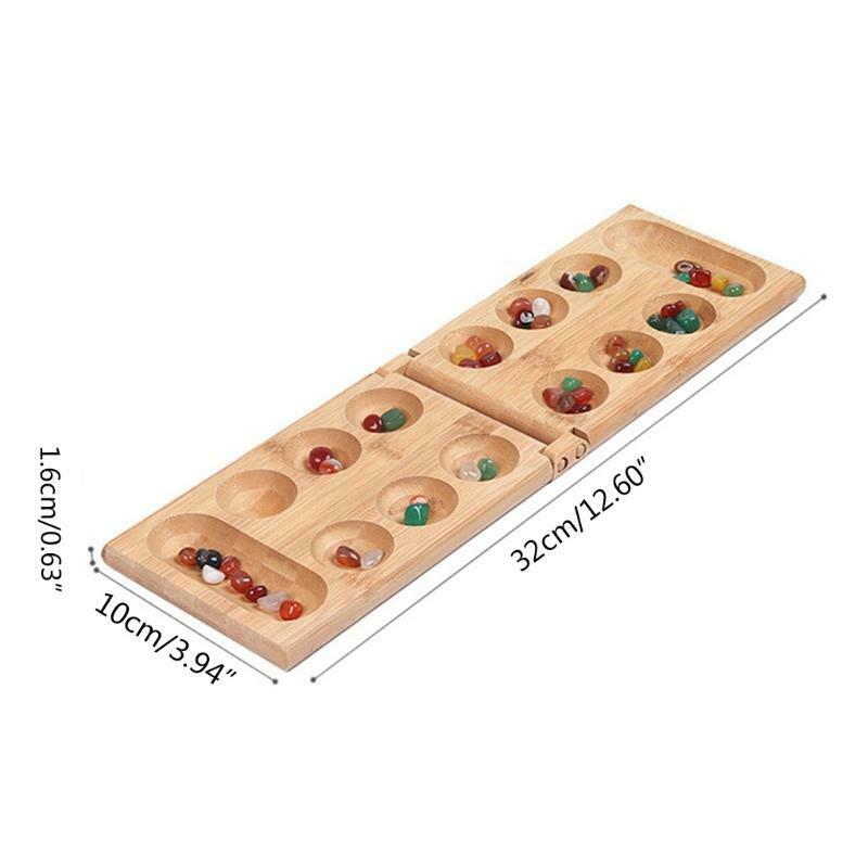 Mancala Board Game with Colorful Stones Pebbles Folding Wooden Board Chess Set