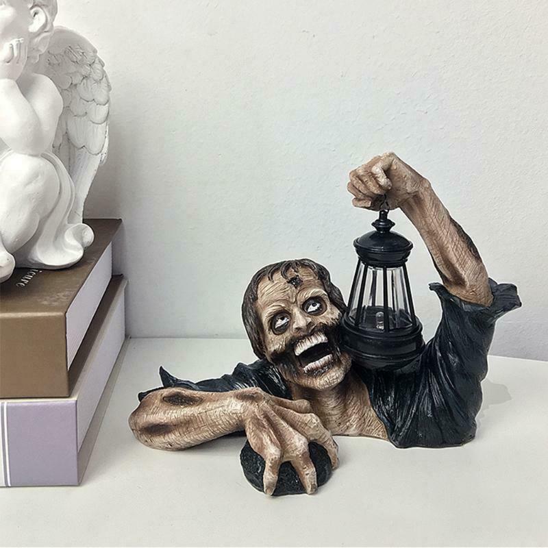 Zombie Crawling Out of Grave with Led Lantern Garden Decor Zombie Statues Horror