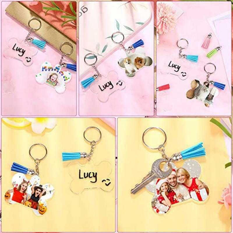 Acrylic Keychain Blanks Leather Tassels Key Chain Ring and 30 Jump Rings