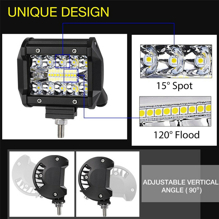 2 Pcs Car Truck 200W 20LEDs Spot Flood Work Driving Fog Light Bar with Bracket
