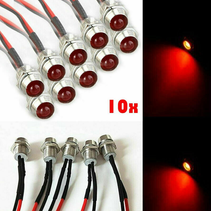 10X Red LED Indicator Lamp Waterproof 8mm 12V Signal Warning Light Car Boat USA