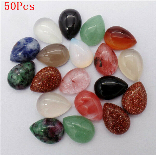 50Pcs 14x10x6mm Multicolor Mixed Stone Teardrop Cab Cabochon DIY Jewelry HH7257
