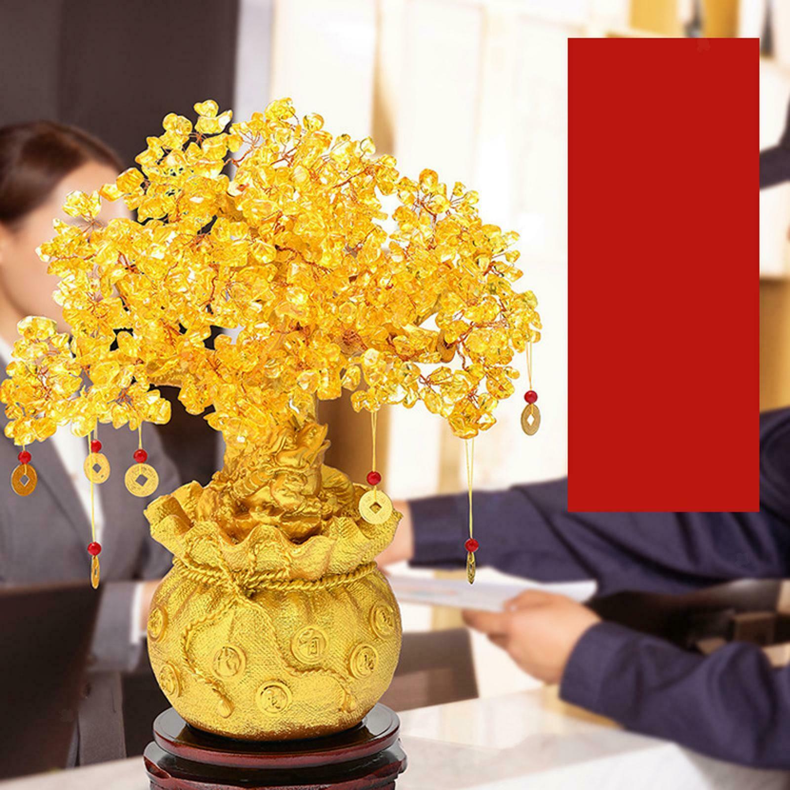 7.5" Citrine Quartz Gem Stone Lucky Tree Natural Crystal for Office Busniess