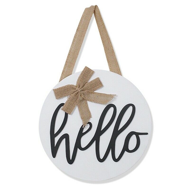 12 Inches Welcome Wreath Hello Sign Front Door Decoration Round Wooden Sign R7X7
