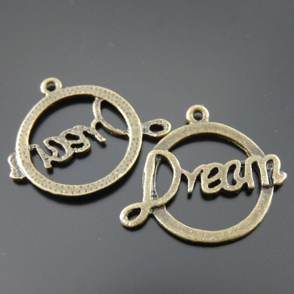 40 pcs Antiqued Bronze Round Circle Dream Charm Alloy Pendant Findings 22*17*1mm