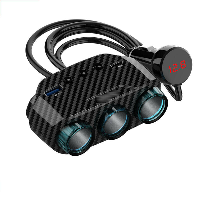 Cigarette Lighter Socket Splitter Dual USB Car Charger Power Adapte Carbon Color