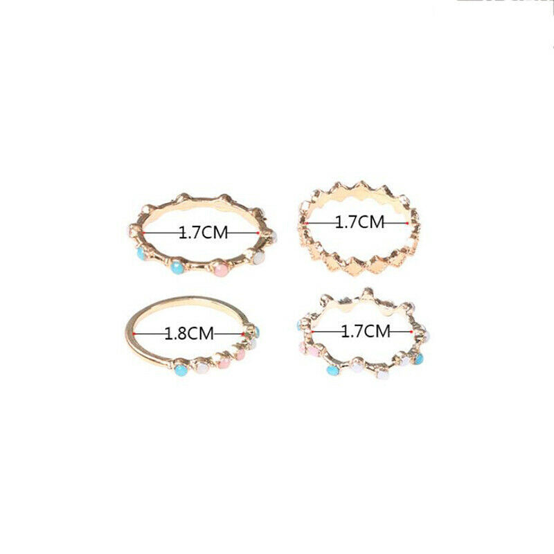 4 pc/set Bohemia Colorful Crystal Stone Finger Rings Set Wedding Jewelry .l8