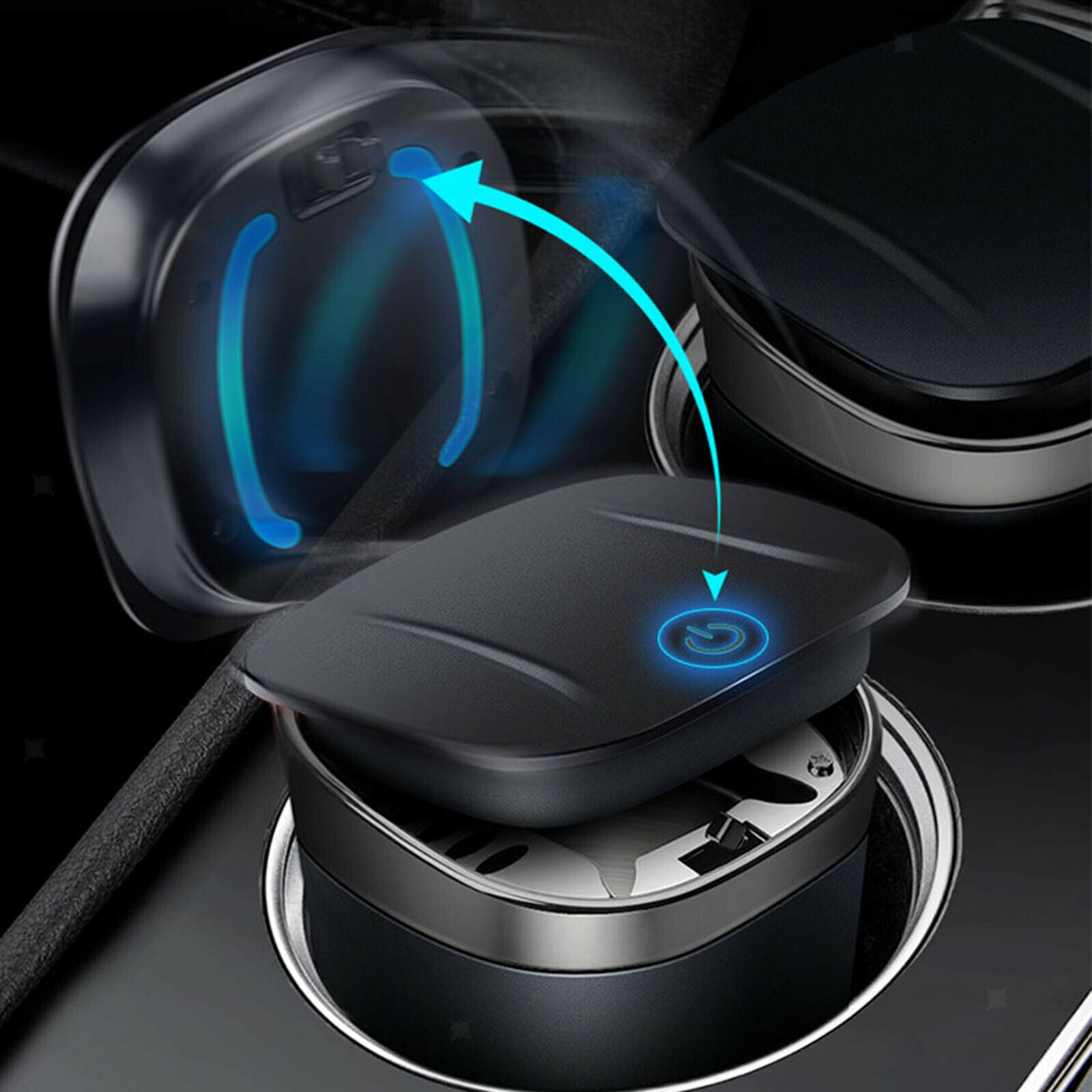 Car Ashtray Removable with Lid Indicator for Car Home Travel Black