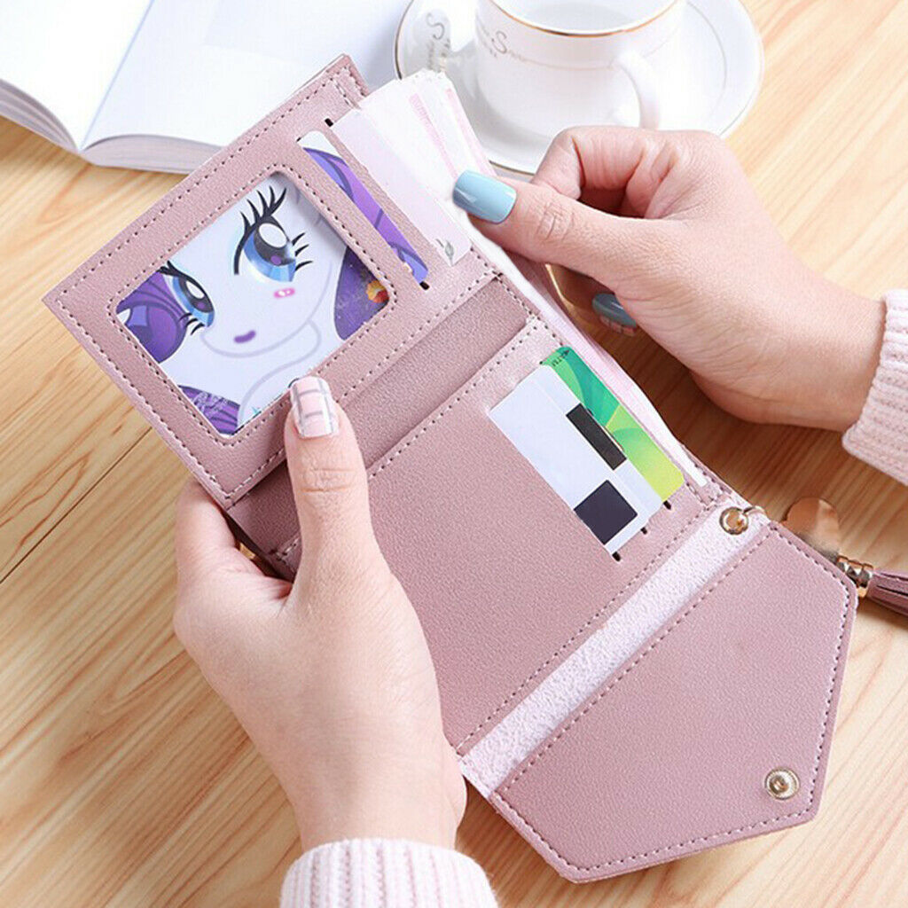 Womens Fashion Trifold Wallet Leather Coins Multi Card Wallet Light Pink