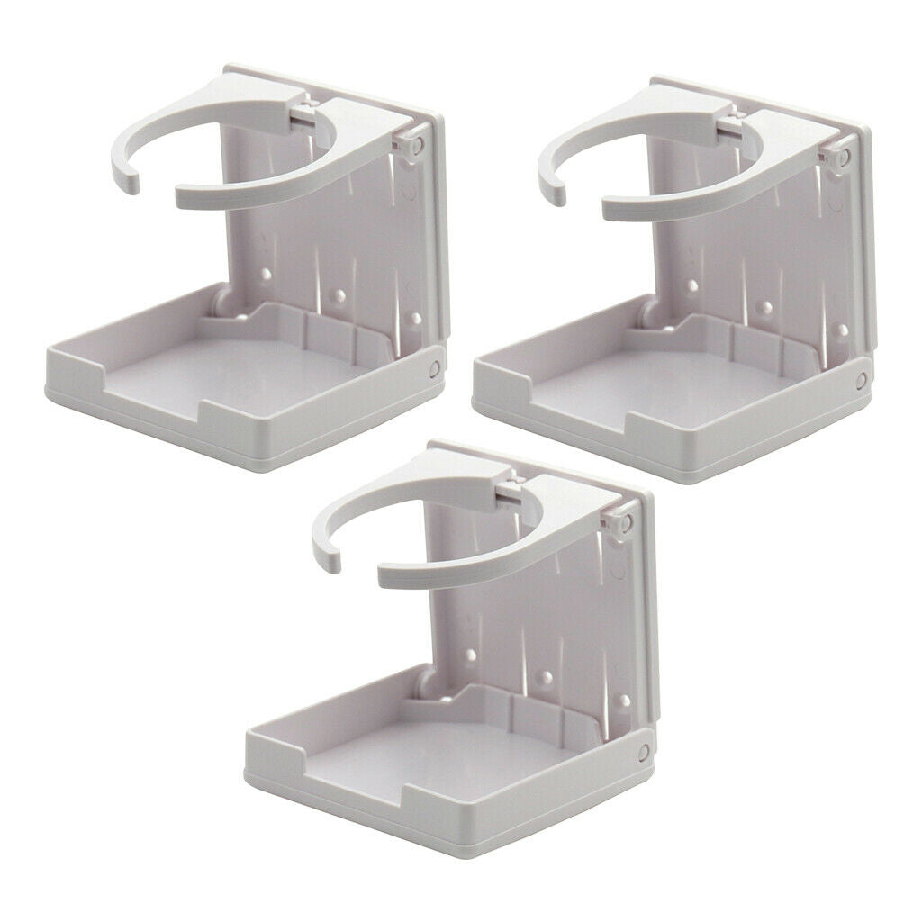 3x Plastic Drink Holder Folding for Marine Boats Cup Can Holder (White)