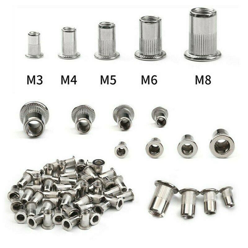 130Pcs Stainless Steel Rivet Nut Vertical Pattern Flat Head Nut Combination