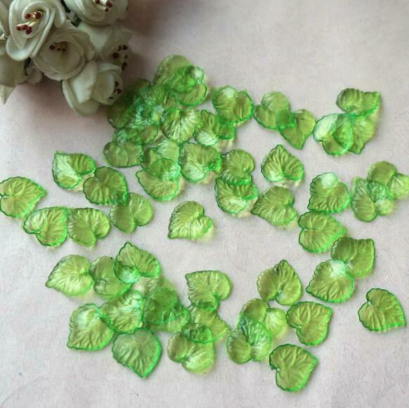 100pcs Green Leaf Frosted Acrylic Spacer Beads Caps For Jewelry Making 15*16mm