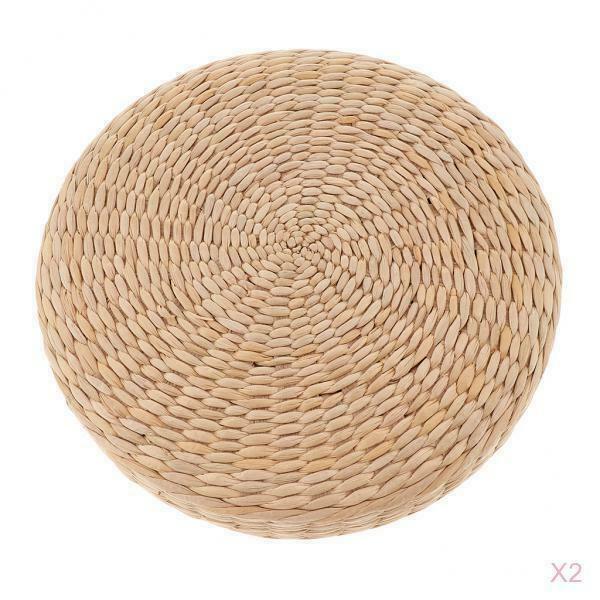 2x Straw Round Seat Cushion Floor Mat Meditation Pillow Home Decoration