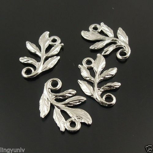 140pcs Rhodium Plated Tone Alloy Leaf Charm Connector Jewelry Finding Hot 31139