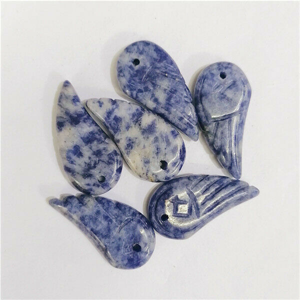 6Pcs 30x16x5mm Natural Blue Sodalite Carved Angel Wing Pendant Bead Craft HH9452