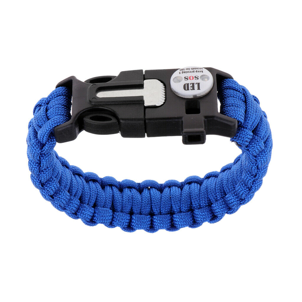 Outdoor Parachute Lanyard Survival Bracelet LED Webbing Rope Cord Blue