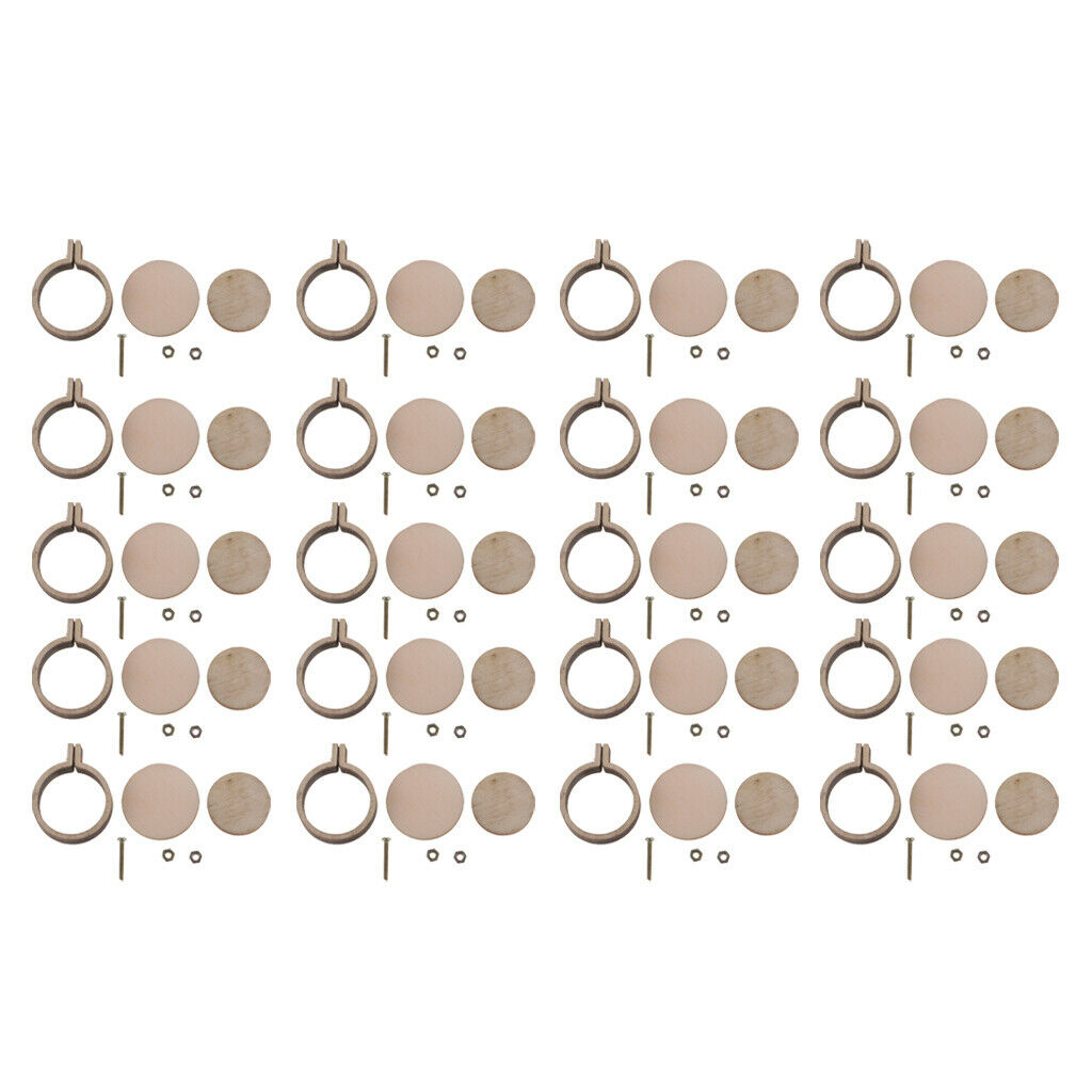 20pcs 2cm Mini Embroidery Hoop Ring Wooden Cross Stitch Frame for Hand Craft