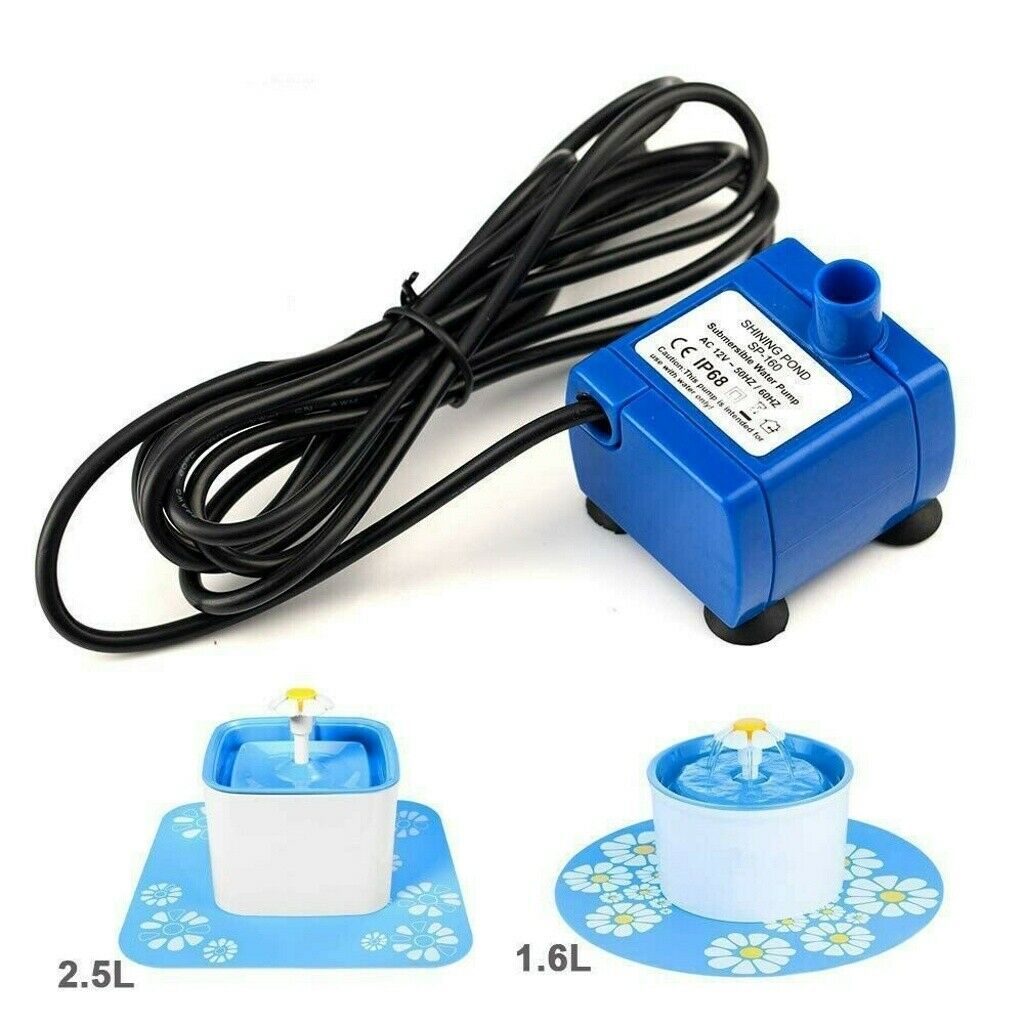 Electric 12V Replacement Water Pump+5.9ft Cable For Pet Cat Dog Fountains