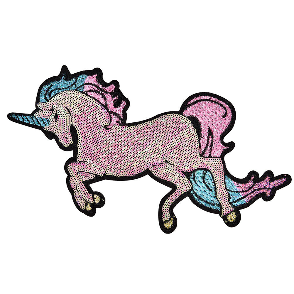 Embroidered Patches Big Horse Sequin Patch IronOn Fabric Badge SewOn Appli.l8