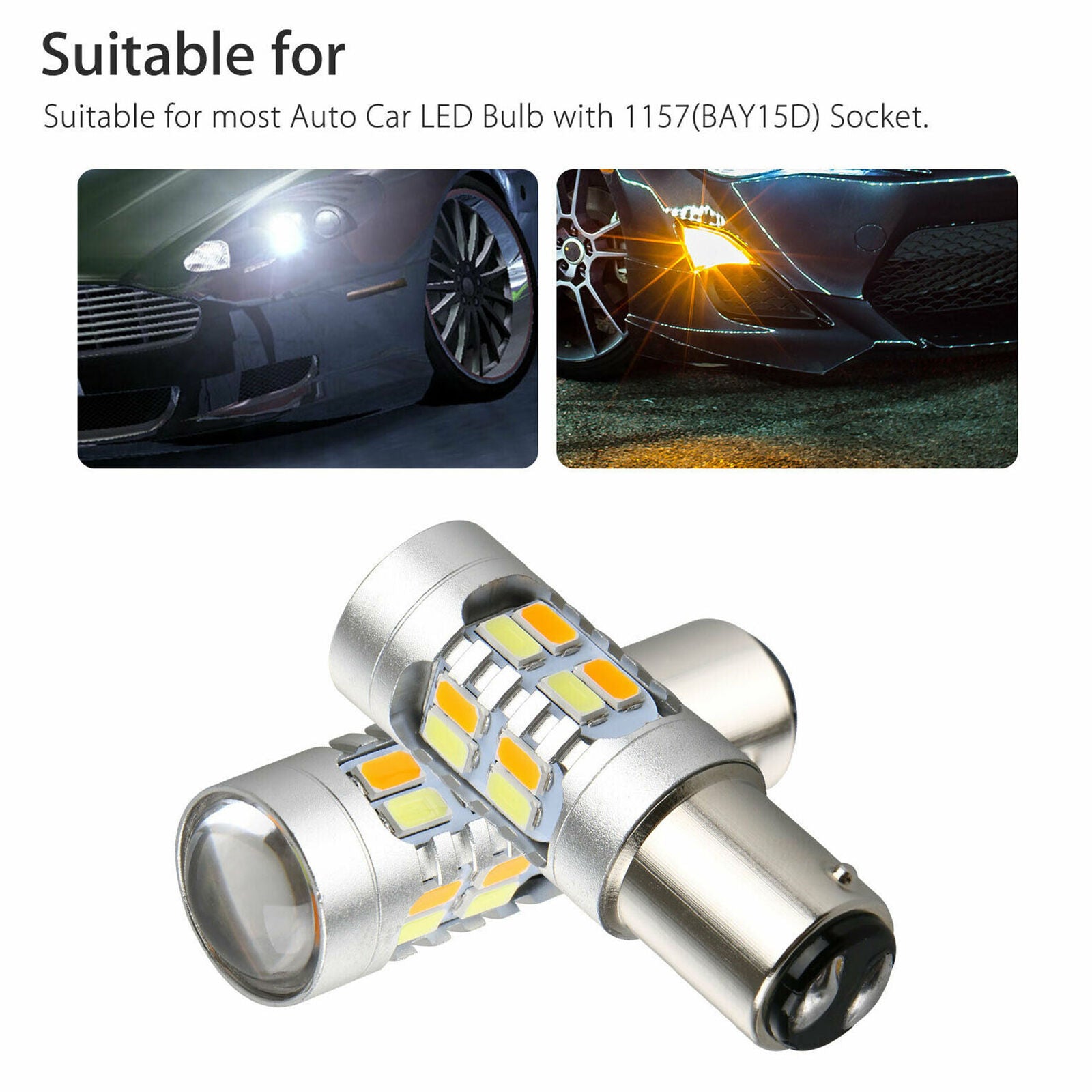 2x 1157 LED White/Amber DRL Switchback Turn Signal Parking Light Bulb Dual Color