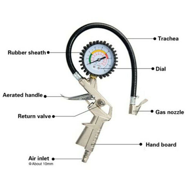 220PSI Car Tyre Inflator with Air Pressure Gauge For Compressor PSI BAR Air BDD
