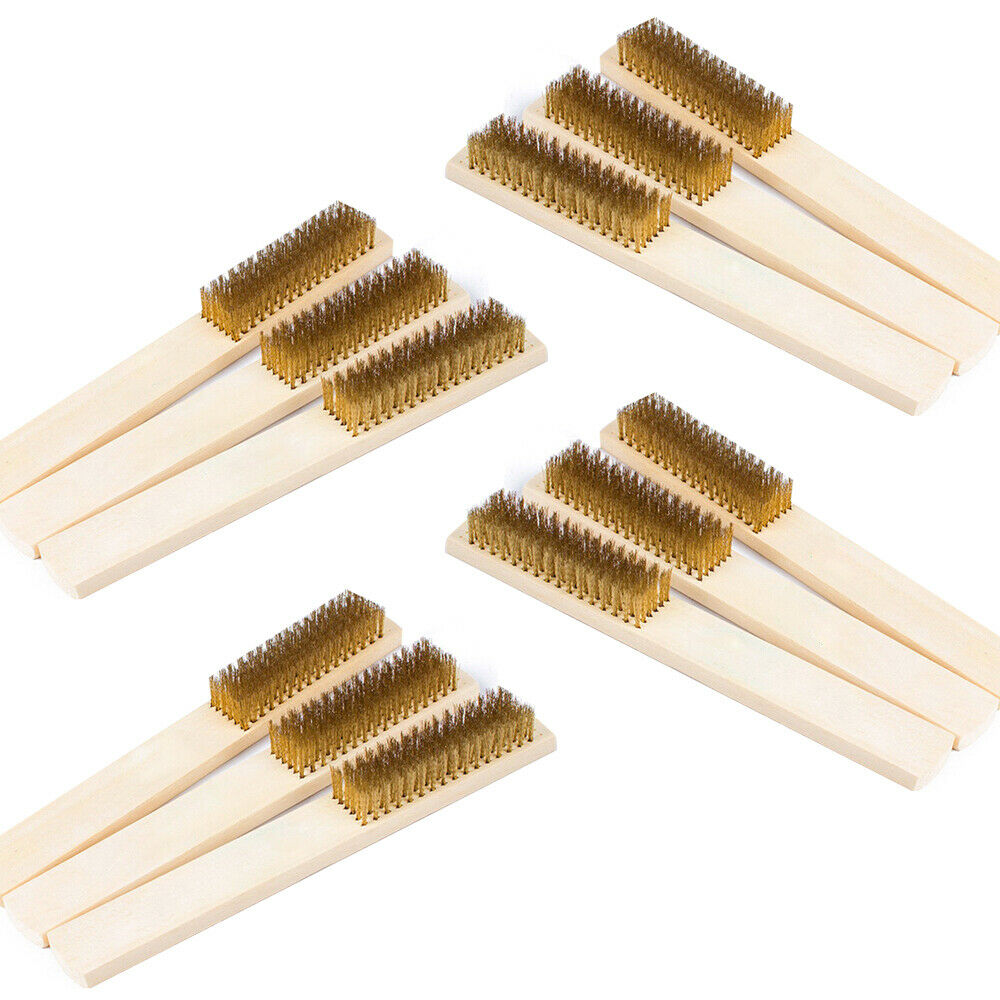 12x Wood Handle Brass Wire Copper Brush Polishing Grinding Cleaning Hand Tool