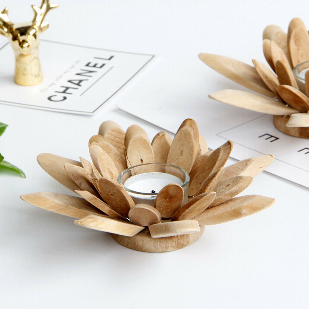 Handmade Wooden Tea Light Lotus Shape Candle Holder