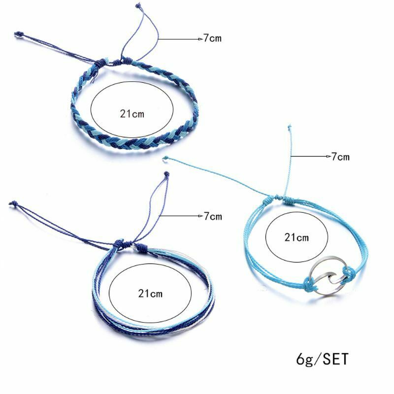 3Pcs Friendship Handmade Waxed Cord Weave Multi-layer Beach Wave Bracelets Kit