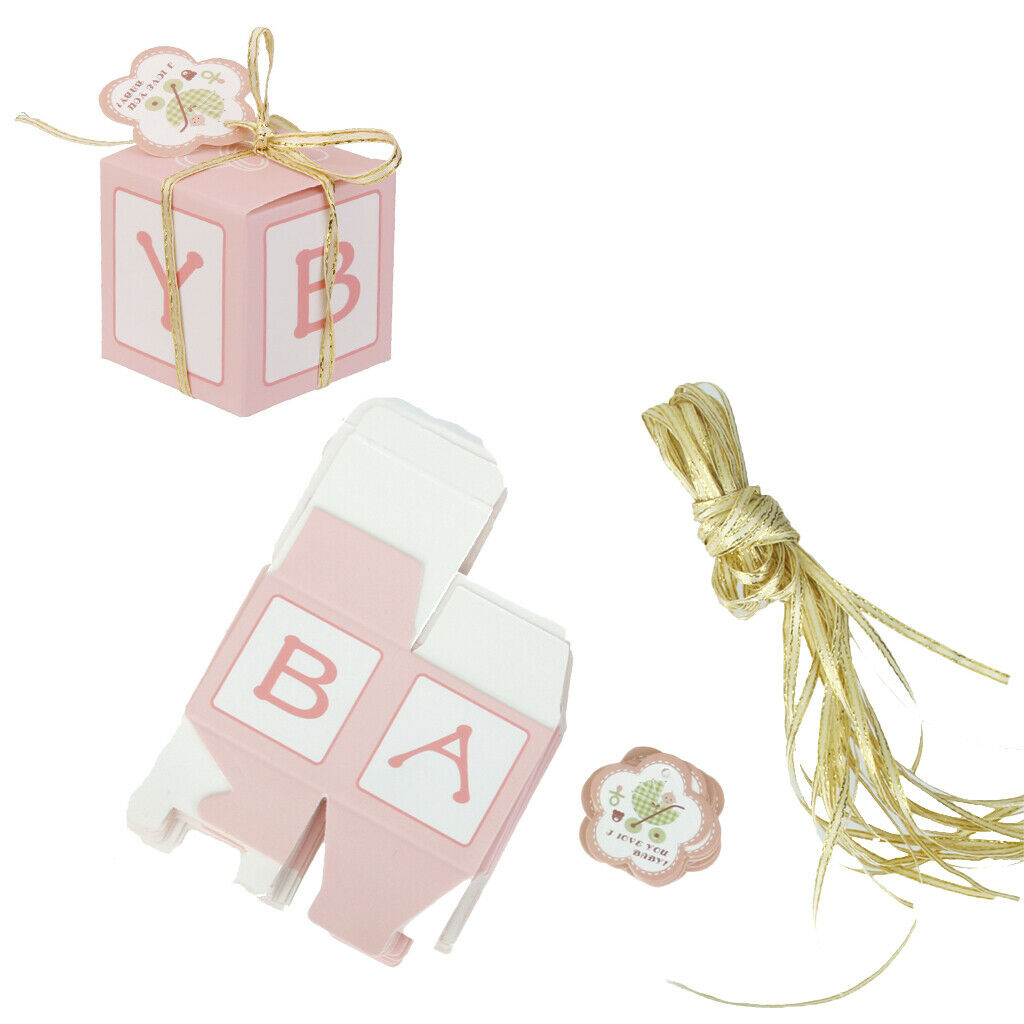 12x Ribbon Box Boy Girl Party Favor Gifts Candy Wrapping Case w/Labels Pink