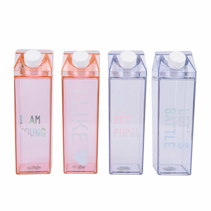 Creative Cute Plastic Clear Milk Carton Water Bottle Transparent Milk Box Cu CH