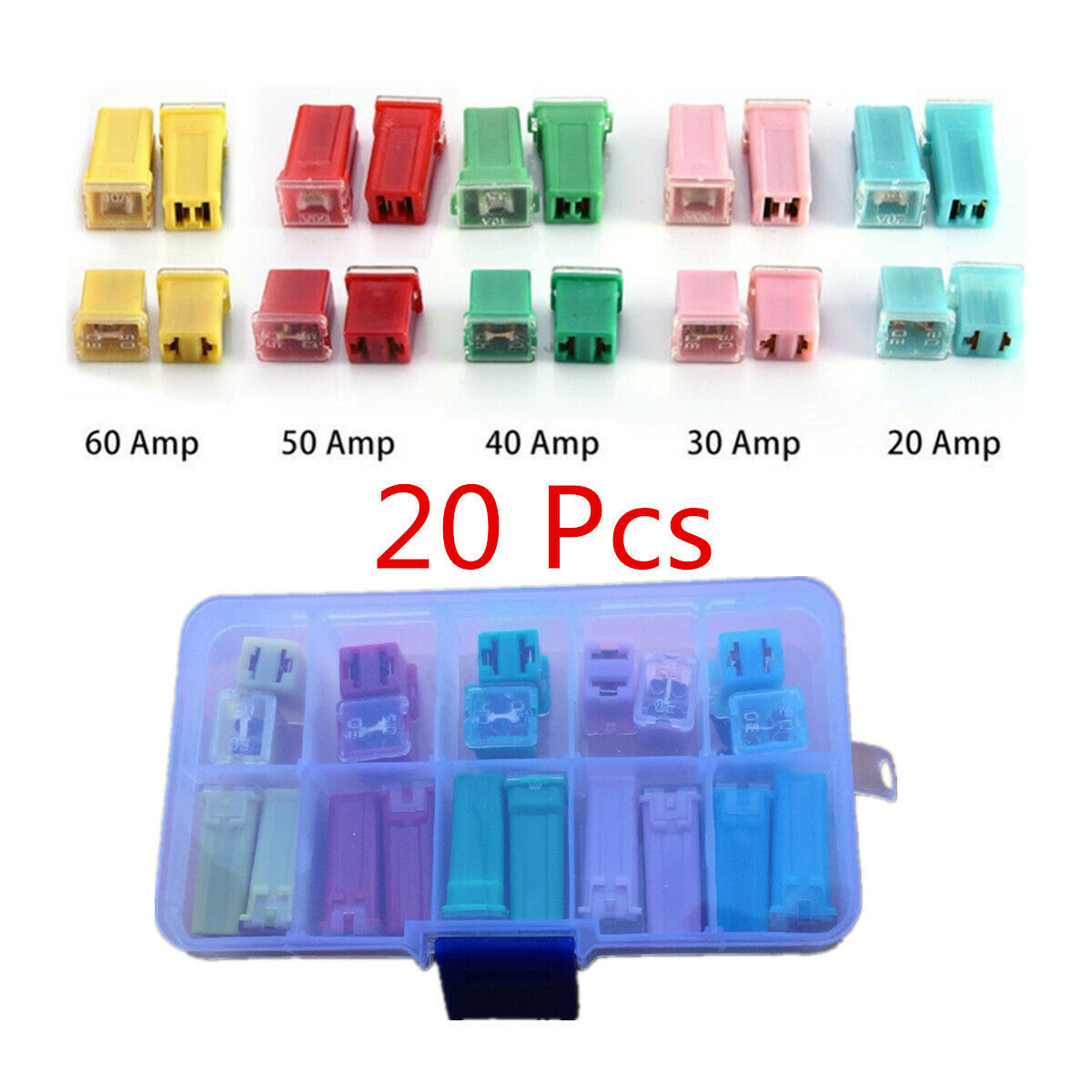 20 Pcs Square Fuse 20A 30A 40A 50A 60A AMP For Fuse Panels And Wiring Harnesses