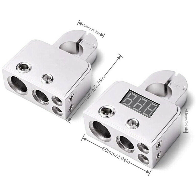 2x Digital Voltmeter Car Battery Terminal Connectors +- 0/4/8 AWG Power Post Kit