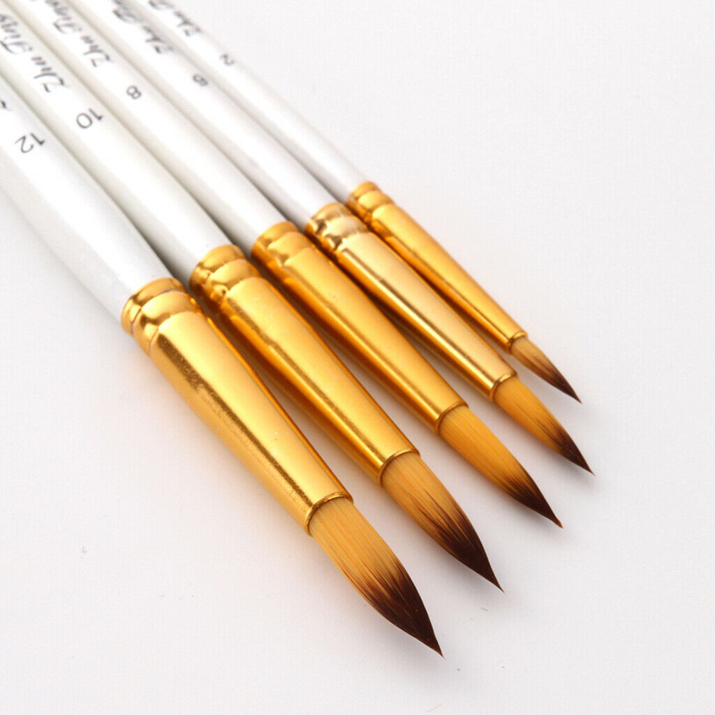 5x Nylon Round Tip Hair Brush Watercolor Acrylic Oil Painting Brush