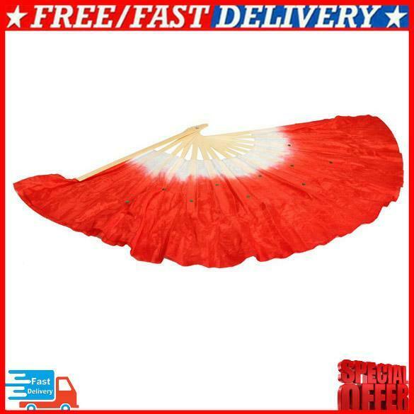 Chinese Folk Art Silk Veil Bamboo Short Dancing Fan for Belly Dance Red