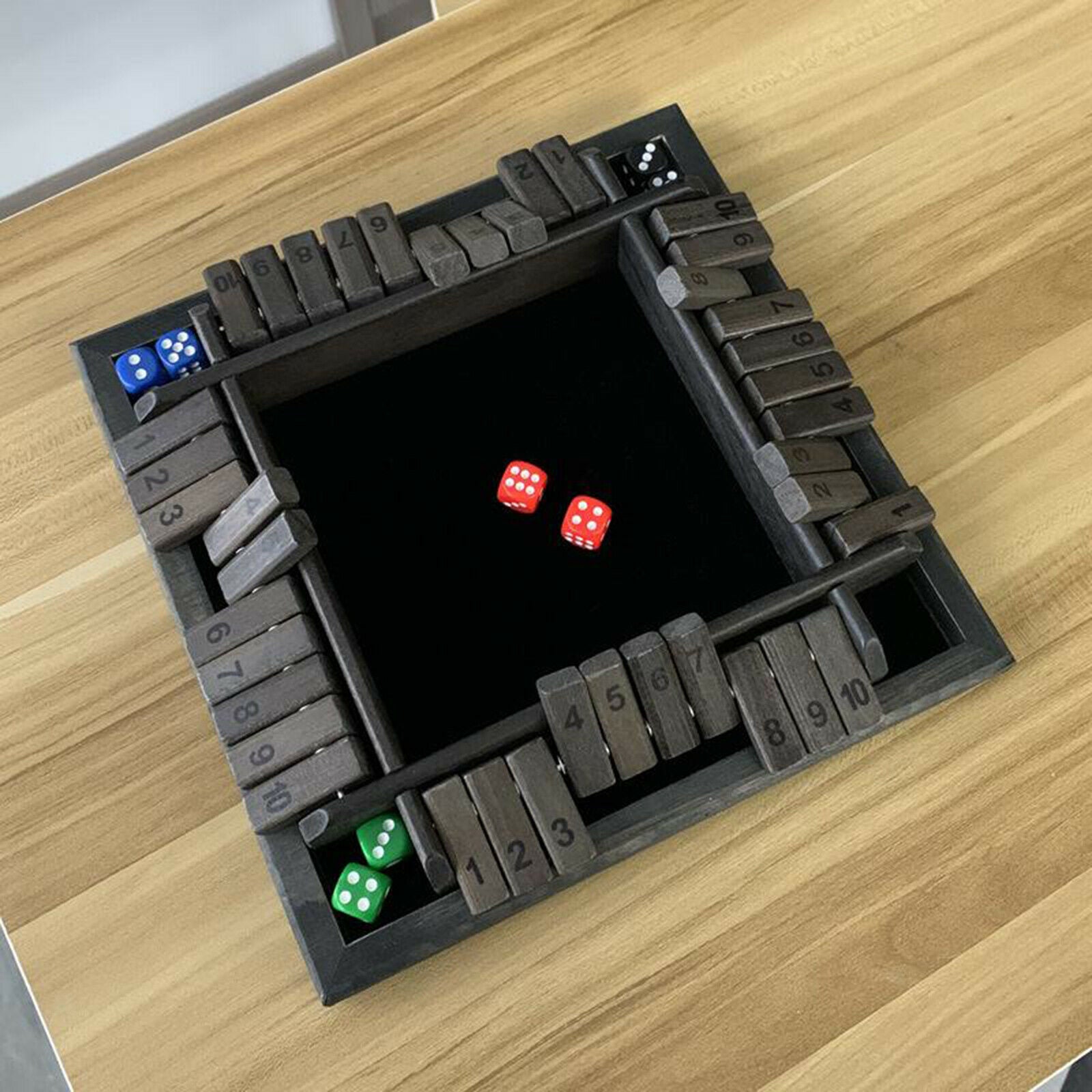 Traditional Wood Deluxe 4 Sided 1-10 Numbers Shut the Box Dices Table Games