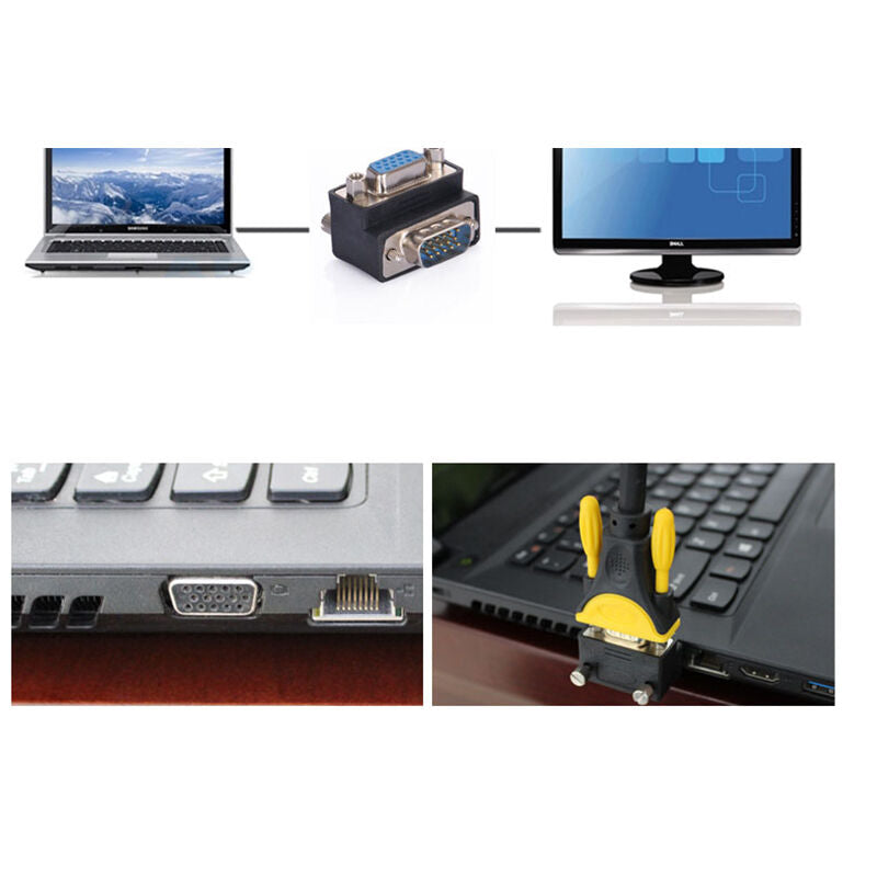 90 Degree Right Angle 15 Pin VGA SVGA Male to Female Converter Angle Adapter