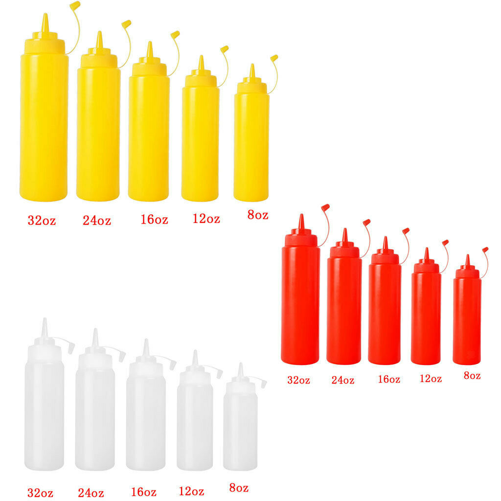 Plastic Squeezable Bottles for Ketchup, Barbecue, Sauce, Syrup, and Condiments