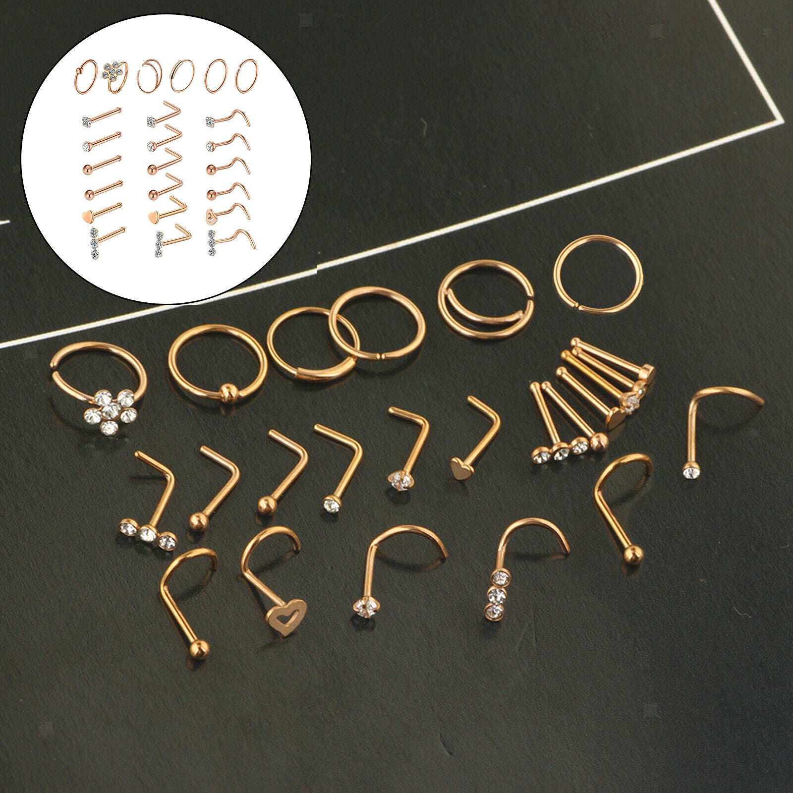 Nose Rings Studs Set Piercings Jewelry for Women Men Girls Boys Great Gifts