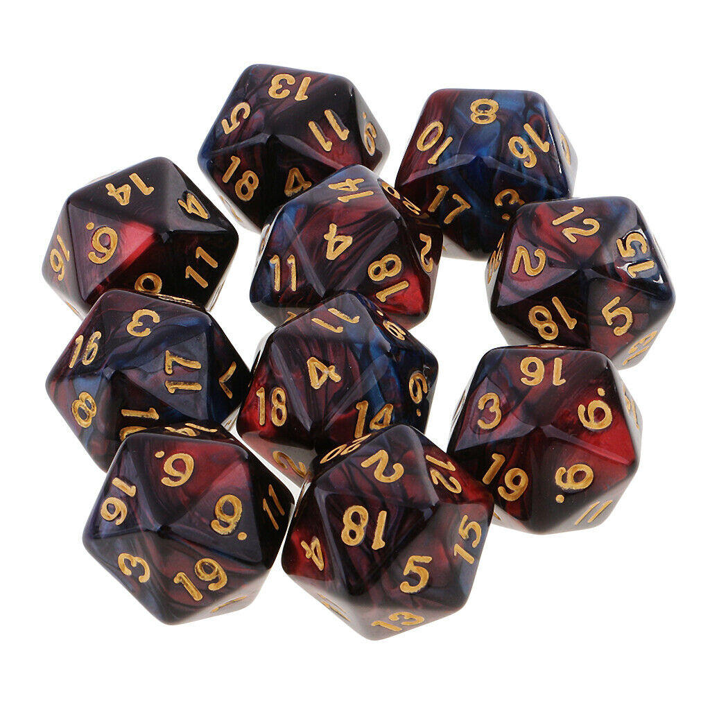 Set of 10 D20 Multi Side Dices for Board Game Toys DND Game Math Teaching