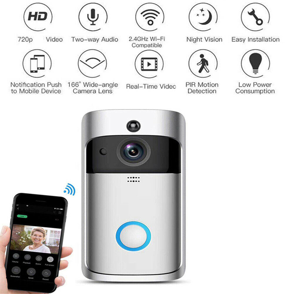 Home Wireless Smart WiFi DoorBell IR Video Visual Camera Intercom Security Kit